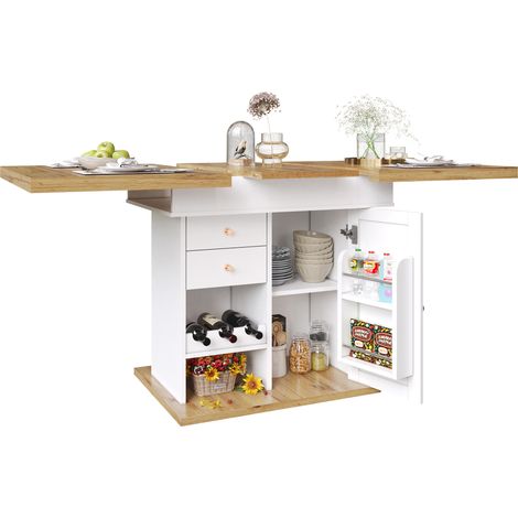 CHICFURN Mesa de comedor extensible 110-140 x 80 x 75 cm en MDF blanco con almacenaje (1/5)