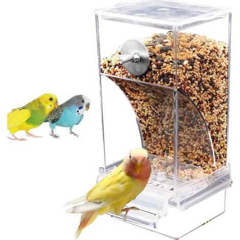 Mangeoire automatique pour oiseaux, transparente, avec bac à graines et tiroir à déchets, adaptée aux petites cages et petits animaux (1/5)