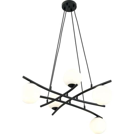 Lampadario Moderno Ubba Acciaio Nero Bianco 5 Luci E14 (1/5)