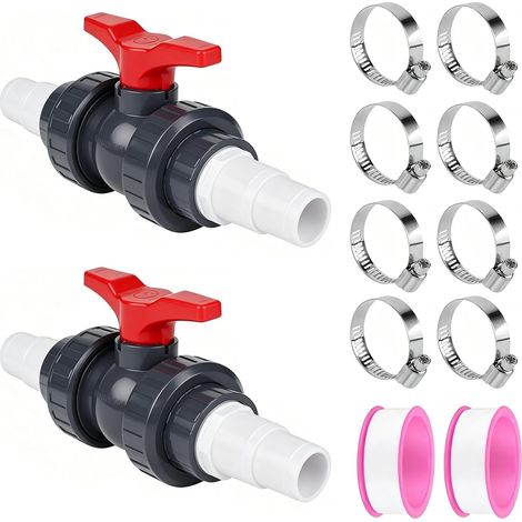 2 Stück PVC Kugelhahn mit Schlauchanschluss, Absperrventil 1 1/2"(50mm) für Poolschlauch 32-38mm, Durchflussregulierendes Poolventil für Schwimmbad, Regentonne und Gartenbewässerung (1/5)
