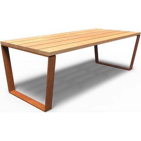 Adezz Gartentisch Serie MIO 230 x 100 x 76 cm Holzplatte aus Garapa Rahmen aus Cortenstahl