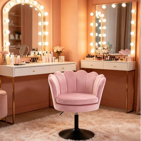 Taburete giratorio 61.5x65x71-83 cm rosa en terciopelo y metal con altura regulable (1/4)