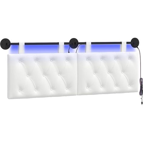 Maison Exclusive - Hängendes Kopfteil Mit LED Licht Weiß Stoff (1/5)