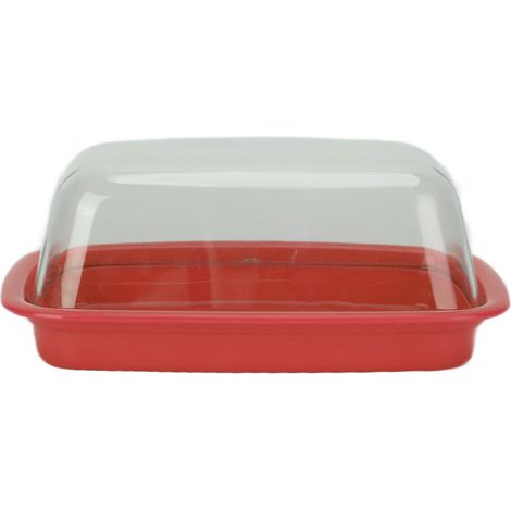 Boîte à beurre incurvée avec couvercle, plateau à fromage, ustensile de cuisine rouge (1/5)