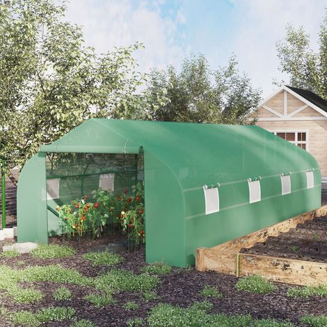 Serre bâche 6 x 3 x 2 m porte enroulable à zip, 8 fenêtres grillagées et tiges de renfort (1/5)