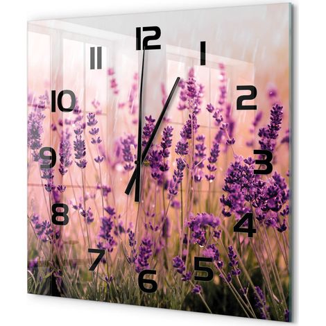 Grande Horloge Murale Carrée Cuisine en Verre Silencieuse Design Moderne Décorative Lavande 60x60 cm (1/5)