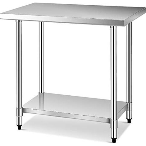 Table de Cuisine en Acier Inoxydable avec étagère réglable en Hauteur, Table de Travail, de Restauration, Table de préparation avec Plateau intermédiaire (1/3)