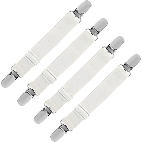Lot de 4 rallonges de draps avec pinces réglables, pinces élastiques pour matelas et coussins de canapé, accessoires de literie (blanc) (1/5)