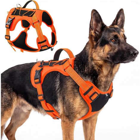 Harnais Chien, Harnais Réfléchissant Réglable pour Chien avec Poignée de Contrôle, Gilet Solide Facile à Mettre, Dog Harness, Harnais Respirant pour Petit Moyen et Grand Chien (Orange, XL) (1/5)