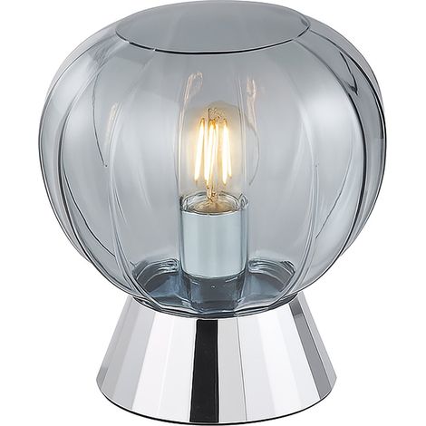 Lampada Da Tavolo Moderna Sydney Base Cromata E Sfera In Vetro Fumé 1 Luce E14 (1/2)