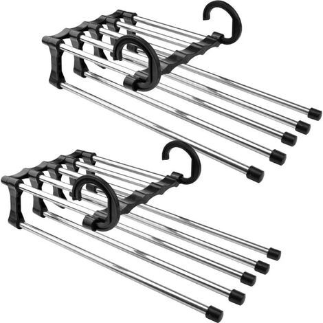 Platzsparendes Mehrzweck-Kleiderbügelset, 2er-Pack ausziehbare Hosenbügel aus Edelstahl, faltbar, Magic Hanger Kleiderorganizer, schwarz (1/5)
