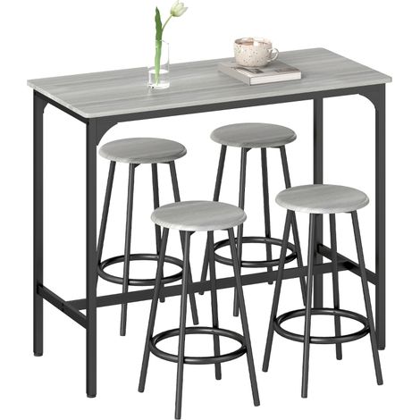 Five-Piece Industrial-Style Bar Table Set - Grey/Black (1/5)