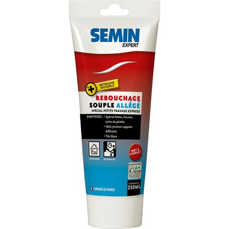 Semin – Enduit de rebouchage allégé pour trous et fissures – Pâte à base de microsphères de verre – Séchage rapide 2h – Tube 250 ml