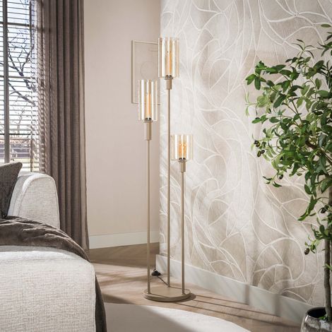 Lampadaire cylindre 3 lampes 33x165 cm en verre ambré et beige - GRETA (1/5)