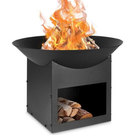 Kamin fur den garten mit holzlager