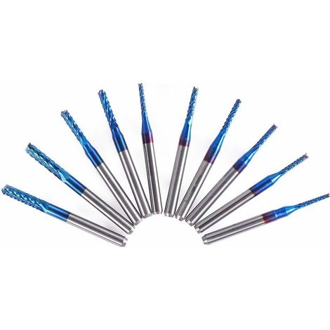 DEESSE SHOP - SainSmart Lot de 10 mèches de routeur CNC Nano Blue Coat, 1,5-3,175 mm, tige 1/8 (1/4)