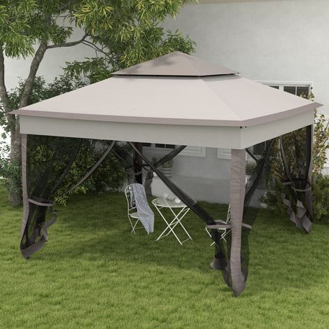 Tente de jardin pliante avec parois latérales, pop-up de 3,25 x 3,25 x 2,65 m en gris clair pour les garden-parties et événements (1/5)