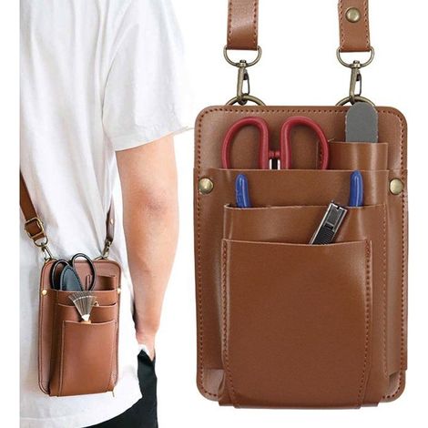 Porte-ciseaux en cuir PU, sac à outils de fleuriste à compartiments, bandoulière réglable, marron (1/5)