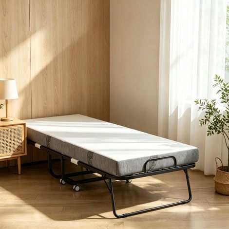 Klappbett 80/200 cm in Schwarz mit Memory-Schaum-Matratze und Rollen (1/5)