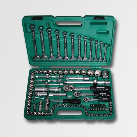 Juego de 111 llaves 1/4", 3/8", 1/2", Honiton, modelo Hondrive, ideal para trabajos mecánicos pesados, fabricado en acero de alta resistencia, durabilidad y precisión profesional.