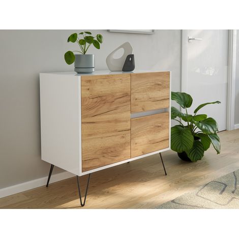 Raumwunder S Sideboard Kommode Greifraum 80cm 2 SoftClose 1 Tür Weiß/Eiche Front (1/5)