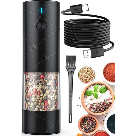 1 Stück Elektrische Salz- und Pfeffermühle USB wiederaufladbar mit warmem LED-Licht, einstellbare Rauheit Lidaop Automatische Salz- und Pfeffermühle mit großer Kapazität für Küche, Restaurant, Outdoor (1/5)
