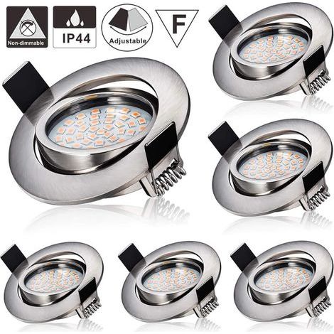 6X 5W Spot LED Encastrable Complete 3000K Blanc Chaud Equivaut 45W Ampoule Halogène 230V Spot Plafond Fixe Percage 55mm [Classe énergétique E] (1/5)