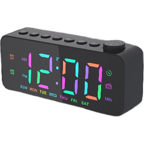 Réveil numérique LED RVB, horloge de chevet avec affichage permanent, luminosité réglable, alimentation secteur, veilleuse colorée (1/5)