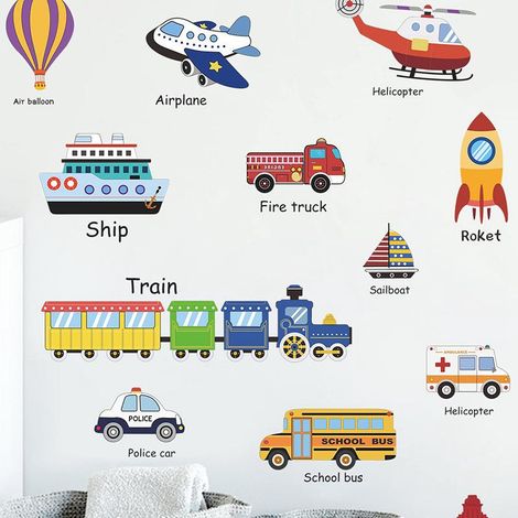 Autocollants muraux adhésifs pour chambre d'enfant (voiture, avion, transports) - déco murale facile à poser, stickers de qualité pour ambiance ludique. (1/5)