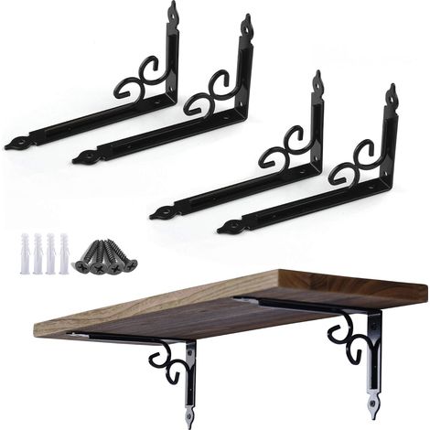 6 Inch Decorative Shelf Brackets Pack of 4, Heavy Duty Steel Shelf Supports, Right Angle Shelving Hardware (1/5)