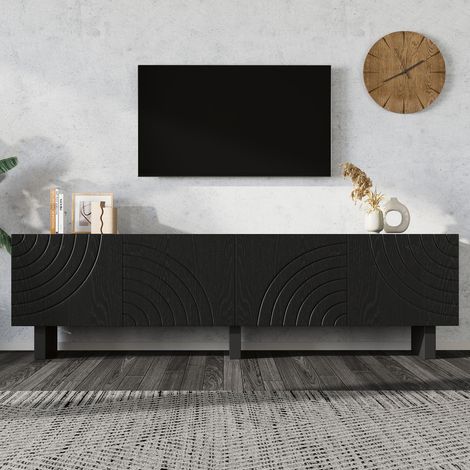 Meuble TV bas 180x40x55 cm avec 4 portes, rangement intégré, support pour téléviseur jusqu'à 75 pouces,panneaux de particules, noir (1/5)