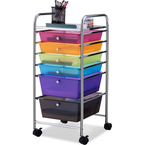 COSTWAY Chariot de Rangement à Roulettes avec 6 Tiroirs Plastiques, Tour de Rangement, Cadre en Métal, Desserte à Roulettes pour Bureau, Salon, Cuisine, Salle de Bain (Multicolore)