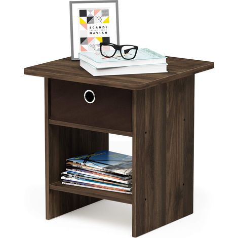 Étagère de Rangement Chevet/Table de Nuit avec Tiroir-Poubelle, Noyer Brun Foncé, Columbia Walnut/Dark Brown, One Size (1/5)