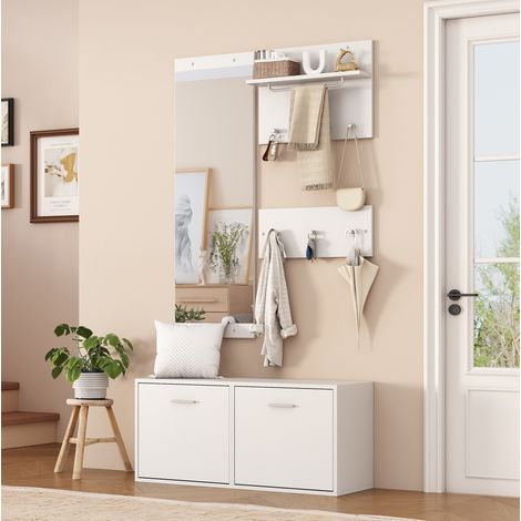 Set ingresso 4 pezzi con scarpiera, specchio e 6 ganci, bianco OKMYHOME (1/5)