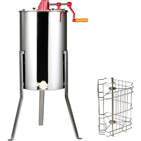 Extracteur de miel manuel pour petit rucher, 2 à 4 cadres, cuve inox avec couvercle et pied réglable, centrifuge d'apiculture (1/5)
