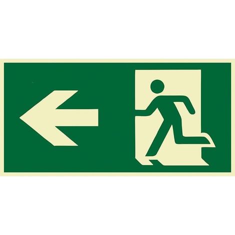 Notausgangsschild mit Pfeil nach links, 300 x 150 mm – Evakuierungsbeschilderung ISO 7010 E001, Notausgangspiktogramm, Evakuierungsweg, Brandschutzbeschilderung für Unternehmen und öffentlich zugängli (1/5)