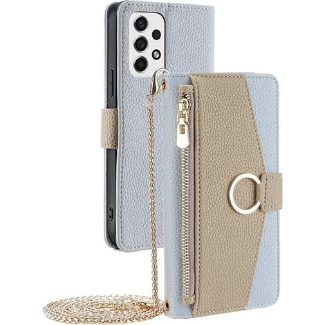 Custodia a libro per Samsung Galaxy A53 5G, con portafoglio, tasca con cerniera e specchietto, blu (1/5)