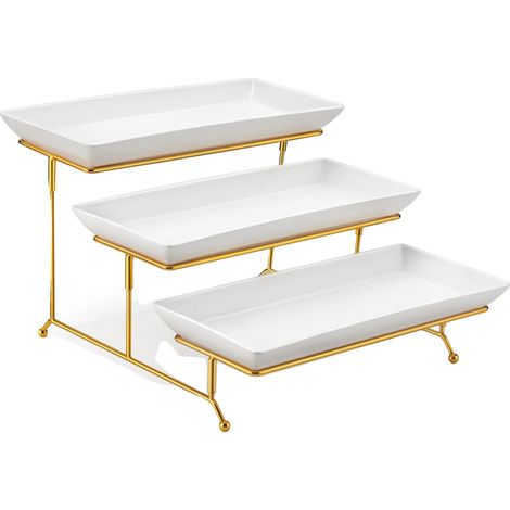 Plateau de service, matériau en céramique, support pliant robuste, Or Blanc, 14 Pouces (1/2)