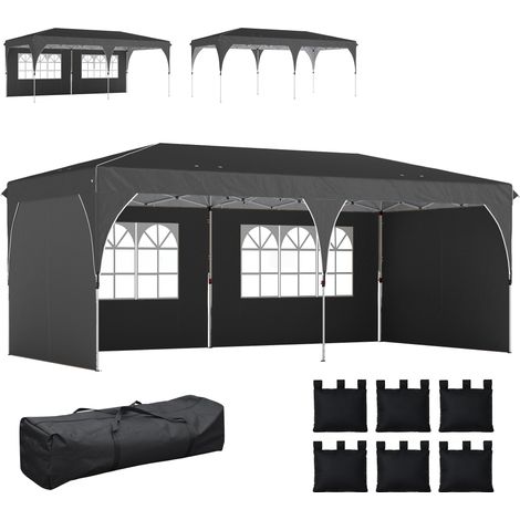 Outsunny carpa plegable 6x3 m, pop-up, con 4 laterales, tiras reflectantes, altura ajustable, sistema central de bloqueo, upf50+, bolsa transporte