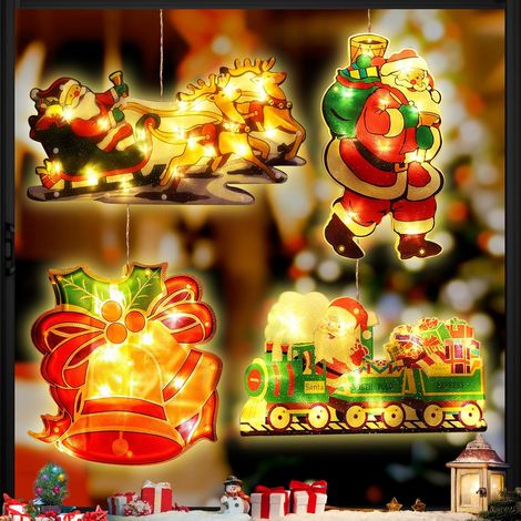 Luci di Natale a LED, 4 pezzi di luci natalizie per finestre, lampadario natalizio con ventosa, tenda a LED con ventosa, pendente con ventosa, decorazione natalizia a LED per finestre (1/5)