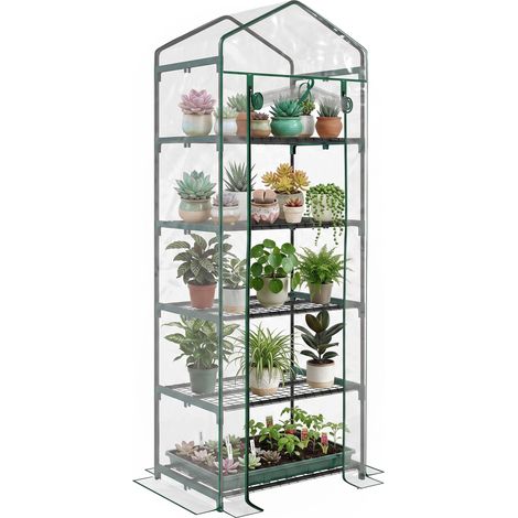 Mini Serra da Giardino e Terrazza per Piante a 5 Ripiani in Acciaio con Copertura in PVC, 69x49x193 cm, Verde