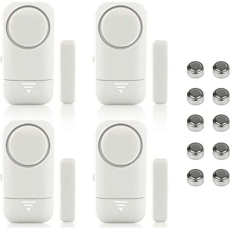 Alarme Porte Fenêtre - 120 Db - 6,4 X 4,25 X 1,7 Cm - Piles Lr44 - Adhésif Double Face - Maison Bureau Garage Dortoir - 4 Pièces (1/4)