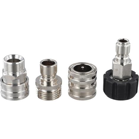 Lot de 4 adaptateurs de nettoyeur haute pression en acier inoxydable 3/8 M22-14 mm, 5000 PSI anti-fuite pour rondelles et tuyaux électriques, lot de 4 (un lot de huit) (1/4)