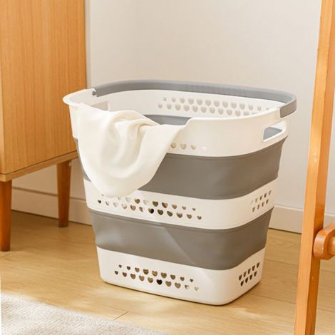 Panier à linge pliable plastique gris clair 44×34×39cm, rangement salle de bain (1/4)