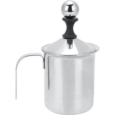 BOYOU 400 Ml Mousseur À Lait En Acier Inoxydable, Latte De Mousseur À Café Mousseur Double Lait Manuel (1/4)