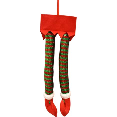 Jambes de lutin Père Noël en peluche avec chaussures, décoration pour sapin de Noël (1/5)