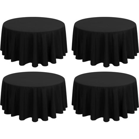 Lot de 4 sets nappe ronde noire 275 cm Polyester, facile d'entretien, pour fêtes & événements