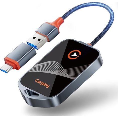 Kabelloser CarPlay-Adapter, 2-in-1-Wireless-CarPlay-Adapter für Plug-and-Play, wandelt kabelgebundenes in kabelloses Carplay um, für iOS 10 und höher und Autos mit Carplay (schwarz)