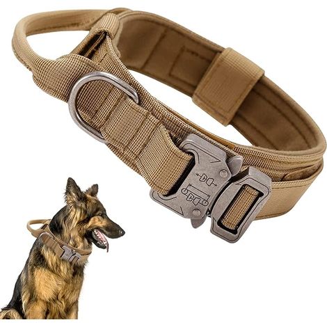 Collier tactique pour chien, collier militaire réglable en nylon avec poignée de commande, corde de traction tactique pour chien élastique avec boucle métallique pour chien de chasse moyen (1/5)