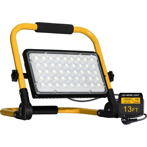 100W Projecteur LED Chantier 10000 Lumens Éclairage de Chantier Puissant Lumière Blanche 6500K Étanche IP66 avec Prise et Cordon de 4M pour Chantier d'atelier (1/5)